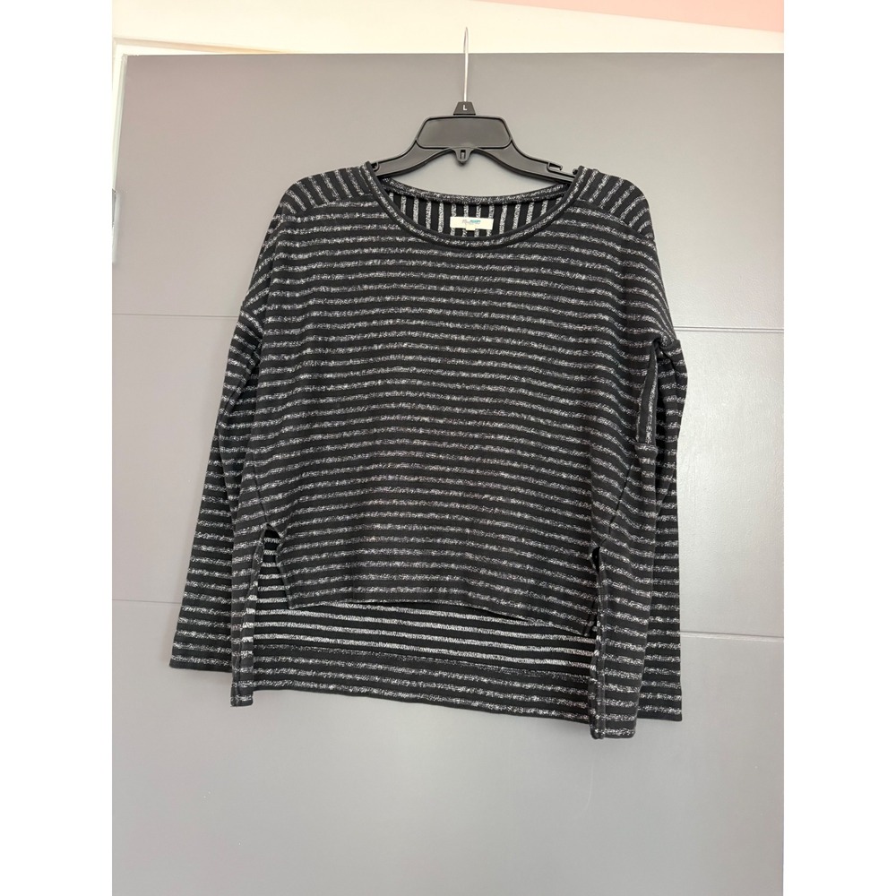Madewell Womens Black White Striped Long Sleeve High Low Top E2430 Small
